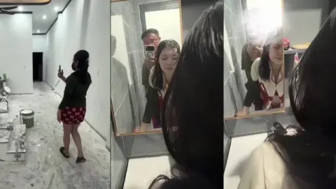 Qua thăm nhà mới đang xây tranh thủ cùng em trong phòng tắm